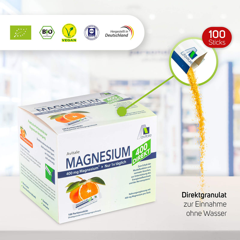 Avitale Magnesium 400 direct orange - direct granules to be taken without water, 210 g - NewNest Australia