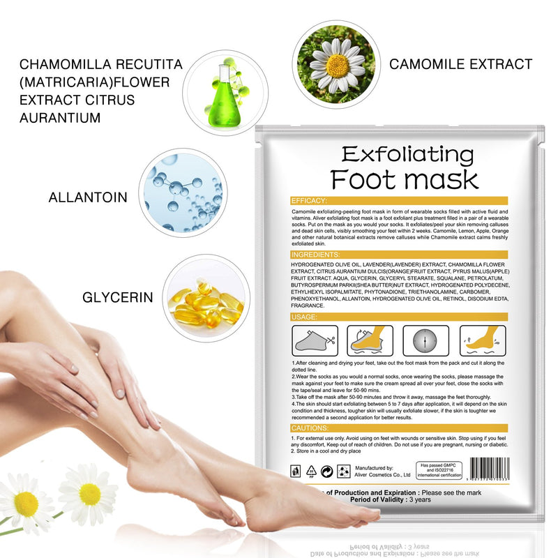 2 Pairs Exfoliant Foot Peel Mask for Soft Feet in 3-7 Days, Exfoliating Booties for Peeling Off Calluses & Dead Skin, Baby Your feet, for Men & Women (Chamomile) - NewNest Australia