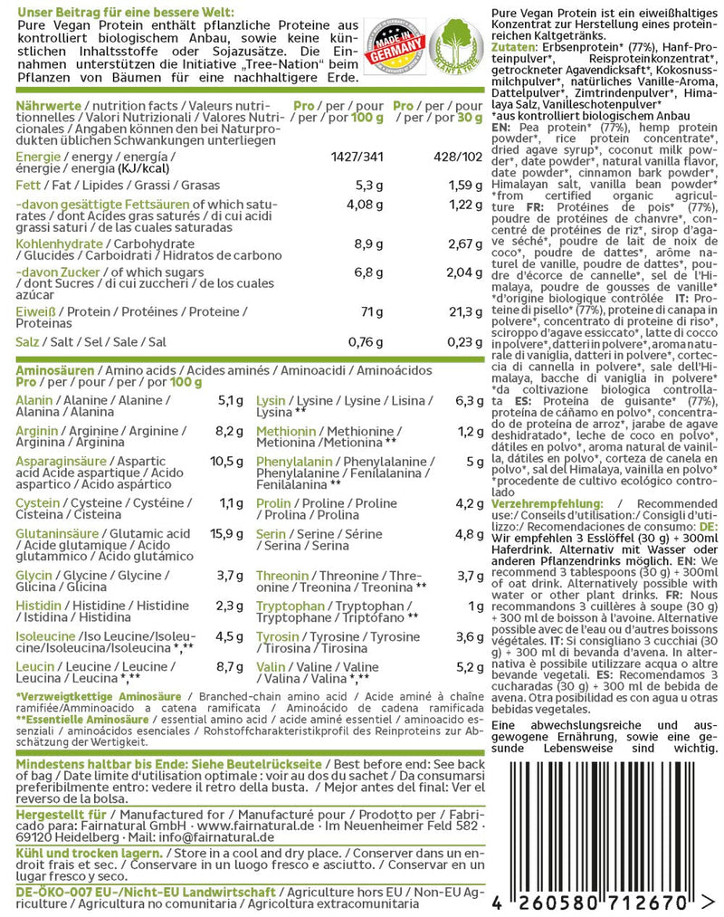 Fairprotein Vegan Organic Protein Powder Without Soy [From Germany] - 3K Organic Rice Protein, Hemp Protein & Pea Protein For Cooking, Baking & As Organic Protein Shake, Vegan Organic Protein Powder 650 G - NewNest Australia