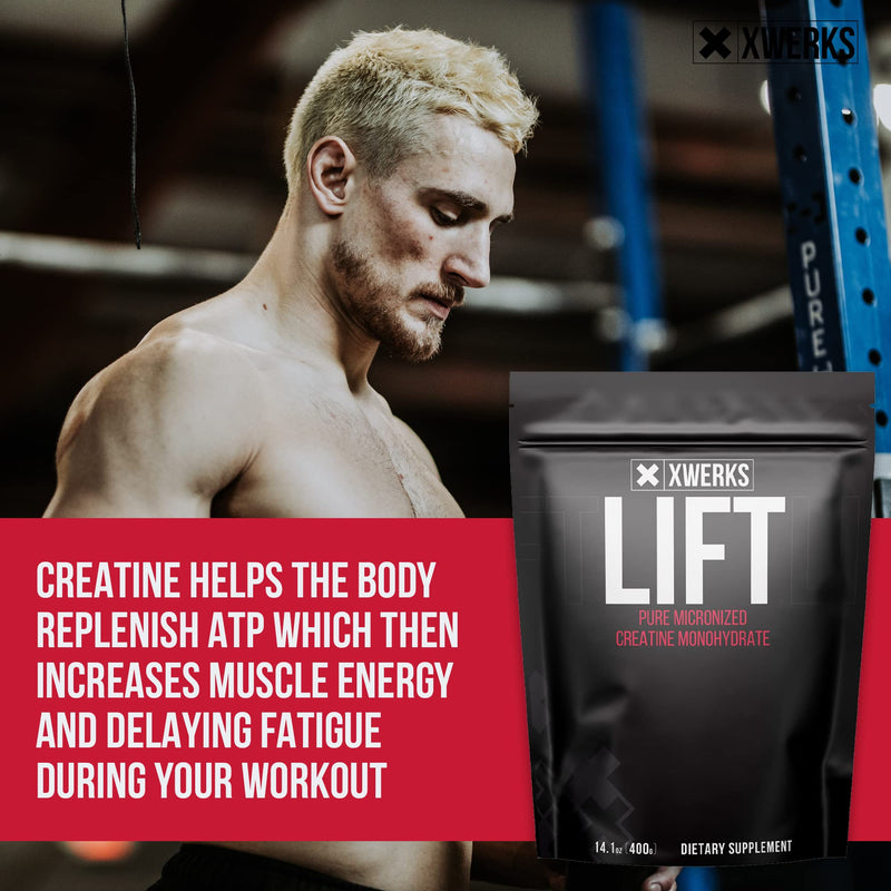Xwerks Lift Pure Creatine Monohydrate Powder - 80 Servings - Raw 100% Natural 5000mg Formula Micronized Creatine - Highly Soluble Supplements for Power Strength Muscle Growth and Repair - Unflavored - NewNest Australia