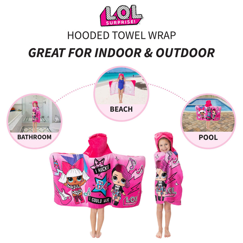 NewNest Australia - L.O.L. Surprise! Soft Cotton Hooded Bath Towel Wrap 24” x 50” Pink 