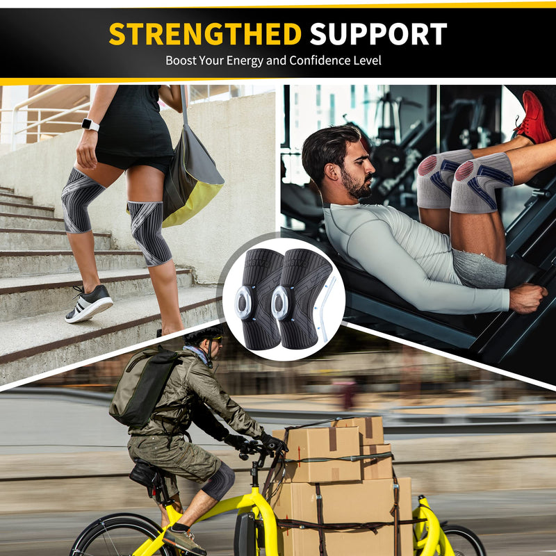 CAMBIVO 2 x knee support for men and women, knee pads with side stabilizers and patella gel pad, knee support for running, sports, ACL, arthritis, meniscus tear, pain relief XL black/grey - NewNest Australia