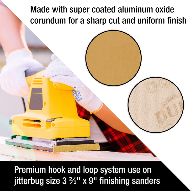 Dura-Gold Premium 1/3 Sheet Gold Sandpaper Sheets, 180 Grit (Box of 20) - 3-2/3" x 9" Size Hook & Loop Backing, Wood Furniture Woodworking, Auto Paint - Jitterbug Sanders, Clip-On, Hand Sanding Blocks 180-Grit - NewNest Australia
