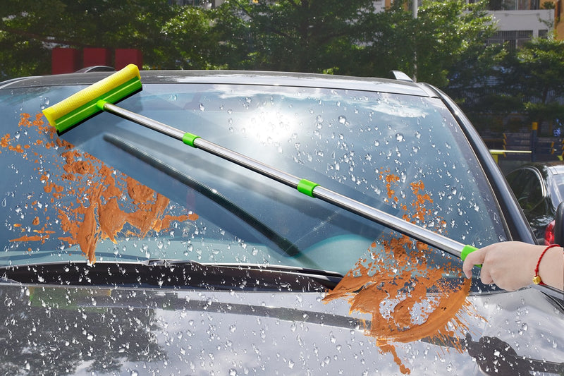 ITTAHO Multi-Use Window Squeegee, 2 in 1 Squeegee Window Cleaner with Long Extension Pole, Sponge Car Window Squeegee with 58" Long Handle for Gas Station, Glass,Shower,Outdoor High Window Cleaning - NewNest Australia