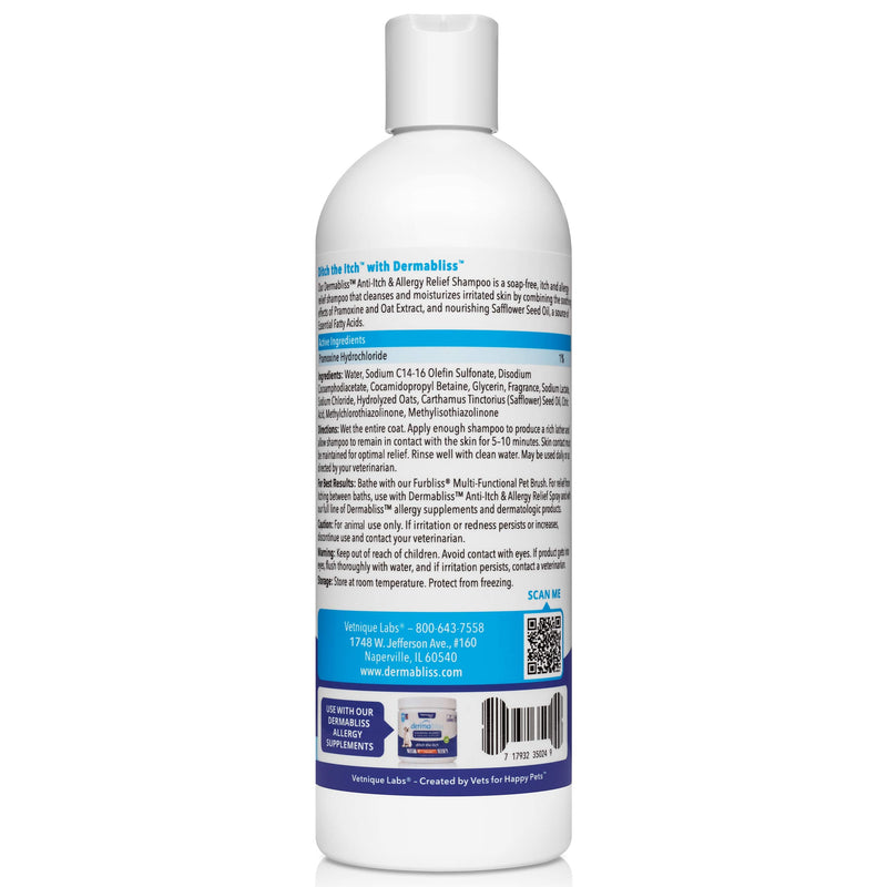 Vetnique Labs Dermabliss Anti Itch & Allergy Relief Medicated Dog Shampoo for Allergies and Itching with 1% Pramoxine HCL, Safflower Seed Oil, and Oat Extract for Dogs and Cats 16oz … - NewNest Australia