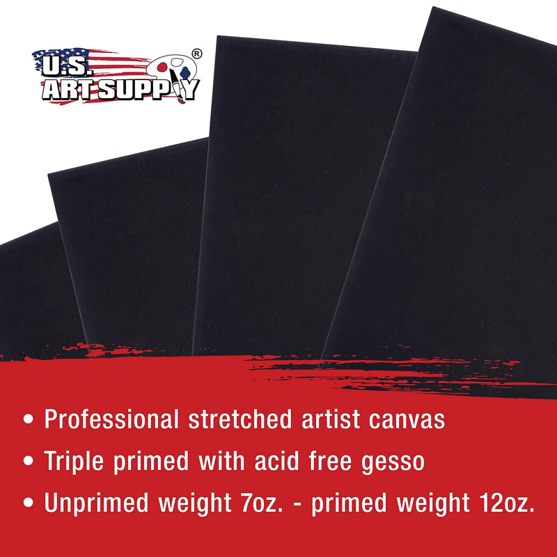 U.S. Art Supply 8 x 10 inch Stretched Canvas 12-Ounce Primed 4-Pack - Professional Black Blank 3/4" Profile Heavy-Weight Gesso Acid Free Bulk Pack - Painting, Acrylic Pouring, Oil Paint 8" x 10" - NewNest Australia