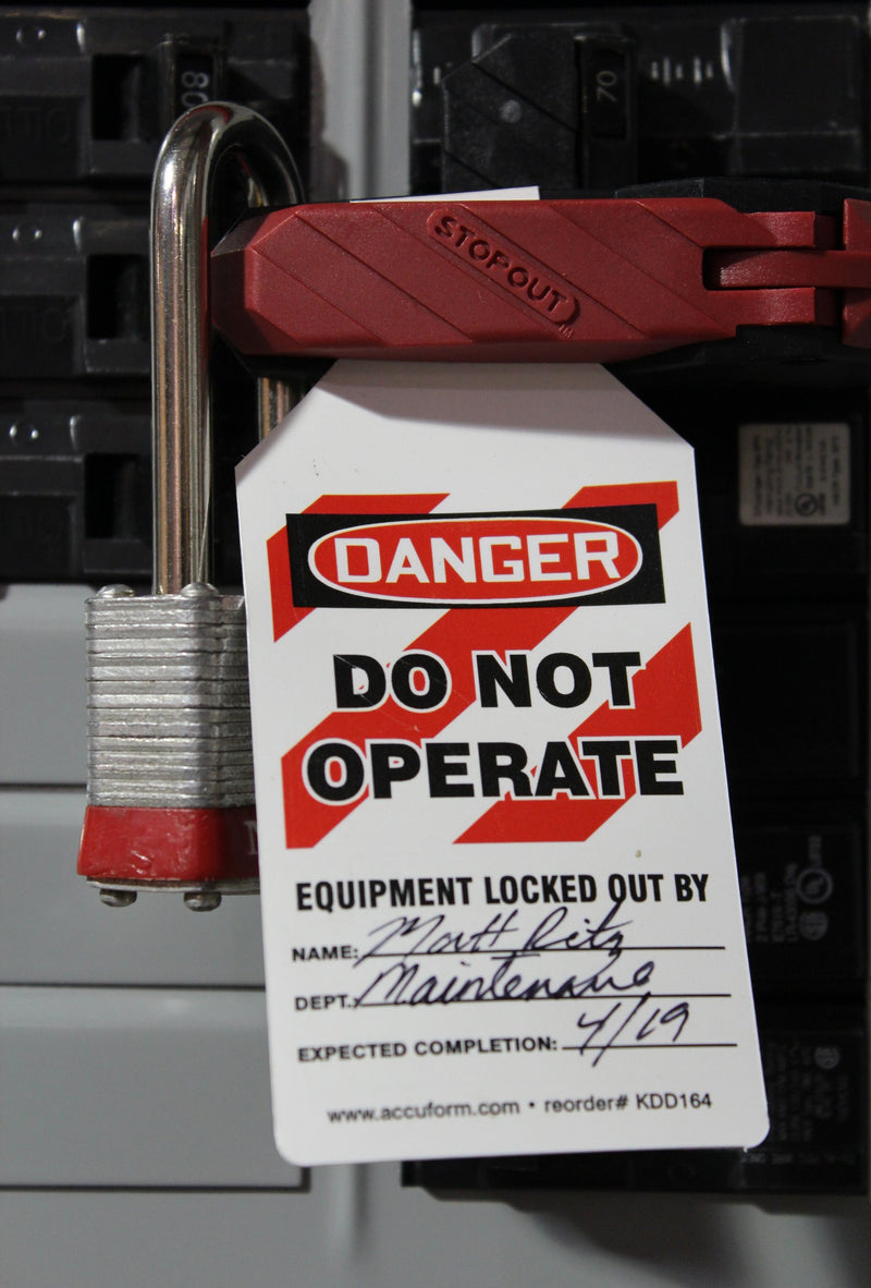 Accuform STOPOUT 120/240 Circuit Breaker Lockout (Triple Pole) with Bar Clamp and Changeable Lockout Tag,1.5"H x 3.33" L, KDD162 - NewNest Australia