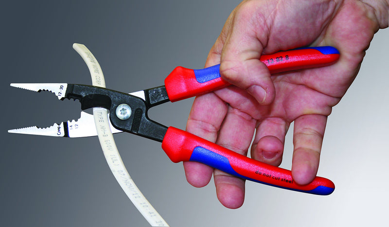 Knipex Tools 13 82 8, 6 in 1 Electrical Installation Pliers with Comfort Grip Handle, Red and Blue - NewNest Australia