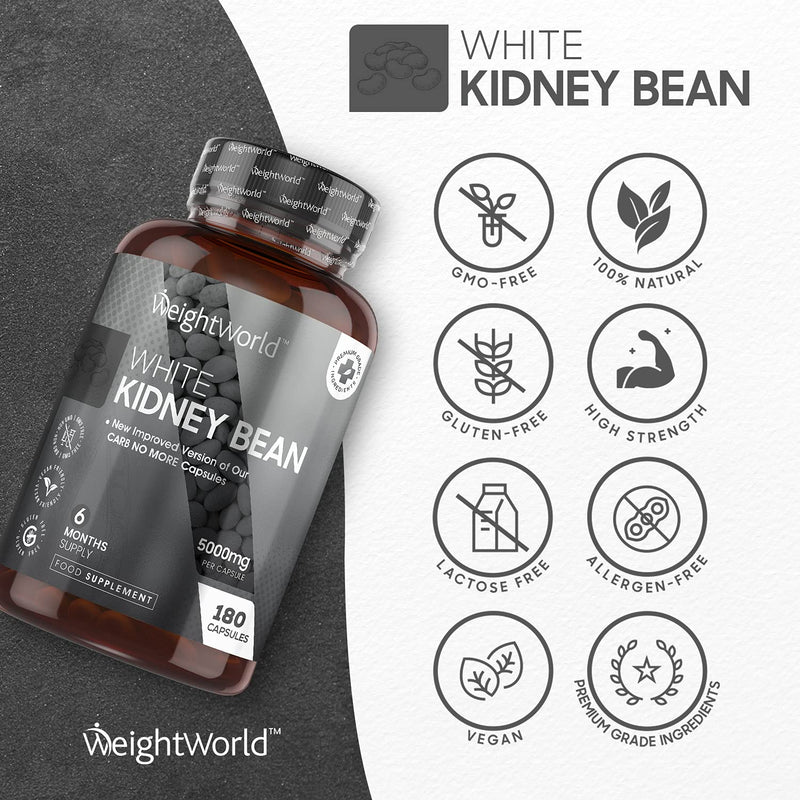 White Kidney Bean Extract - 5000mg Per Serving - 180 Vegan Capsules (6 Months Supply) - Enriched with Zinc & Chromium - High Strength Kidney Bean Supplement for Men & Women - Gluten Free & Non-GMO - NewNest Australia