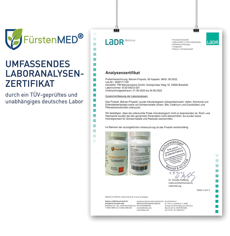 FürstenMED® Real Bee Propolis Capsules High Dose - Natural Bee Resin + Acerola - 90 Vegetarian Capsules - Laboratory Tested - NewNest Australia
