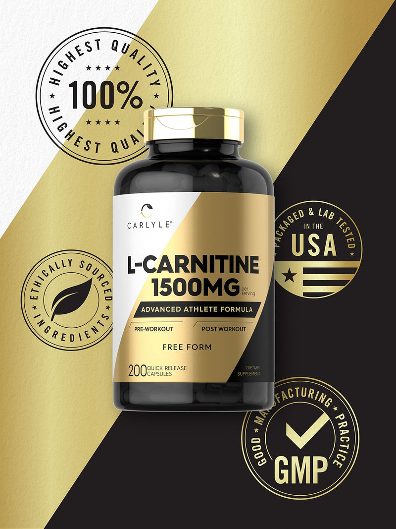 L-Carnitine 1500mg | 200 Capsules | Advanced Athlete Formula | Workout Supplement | Non-GMO, Gluten Free | by Carlyle - NewNest Australia