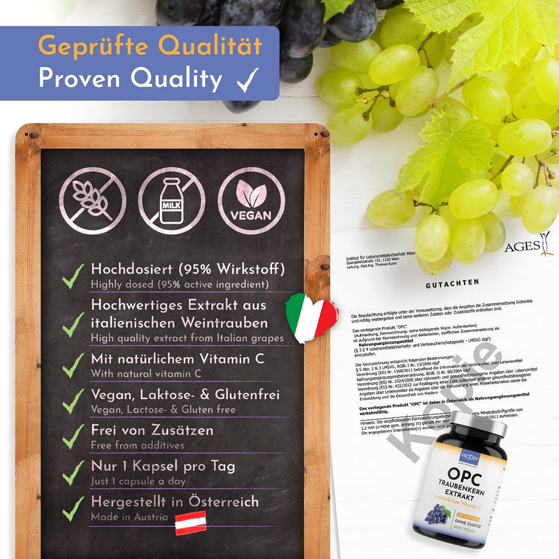 2x OPC grape seed extract high dose with natural vitamin C - 2x 120 OPC capsules (8 months) with acerola, 100% vegan & natural, OPC high dose only one capsule daily, 95% active ingredient content 120 pieces (pack of 2) - NewNest Australia