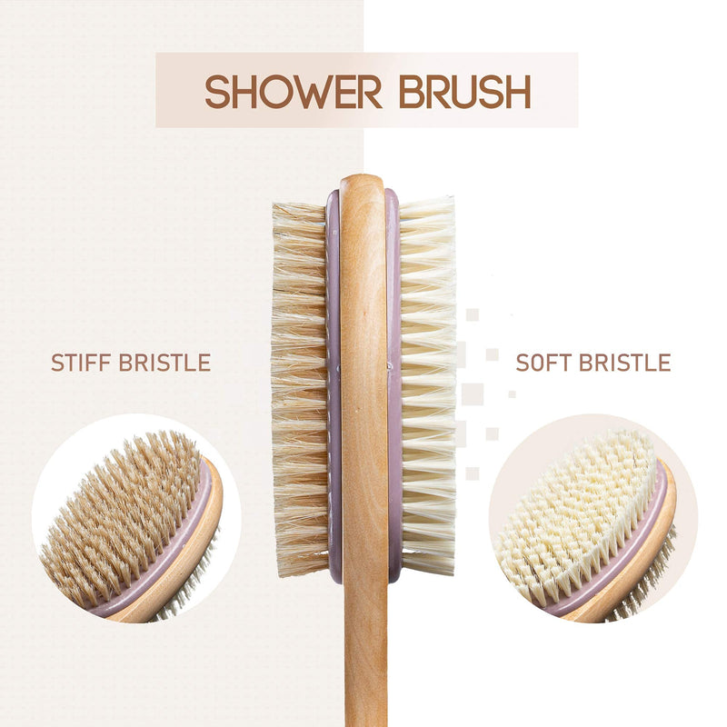 MainBasics Dual-Sided Long Handle Bath Shower Brush Back Scrubber Body Exfoliator Lavender - NewNest Australia