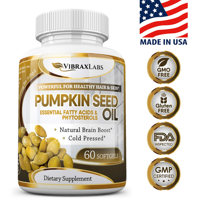 Pumpkin Seed Oil - 100% Cold Pressed Pure 1000mg Extraction - Best for Hair Growth, Younger Looking Skin & Face, Bladder Control Supplement, 60 Softgels - NewNest Australia