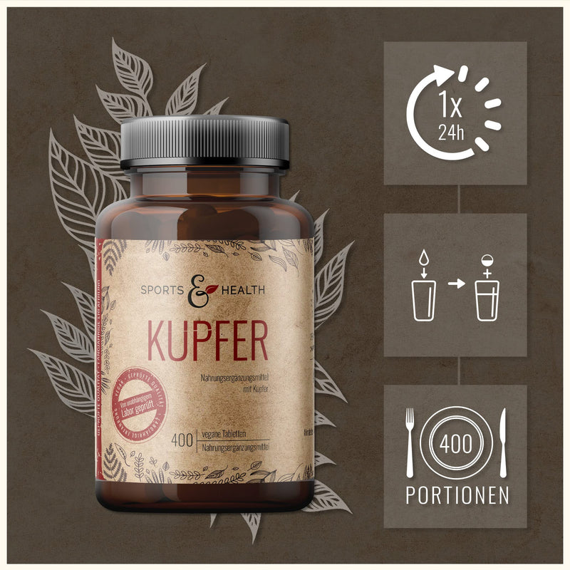 Copper tablets - 400 tablets - copper 2 mg per daily dosage - vegan - copper from 3 compounds - copper bisglycinate copper citrate copper gluconate - tested in Germany - NewNest Australia