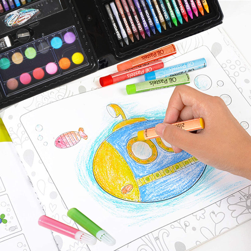 KIDDYCOLOR 109-Piece Deluxe Art Set for Kids, Painting & Drawing Art Supplies in a Plastic Case with Markers, Watercolor Cakes, Color Pencils, Great Art Kit Gift for Kids 3-12 109 pcs - NewNest Australia