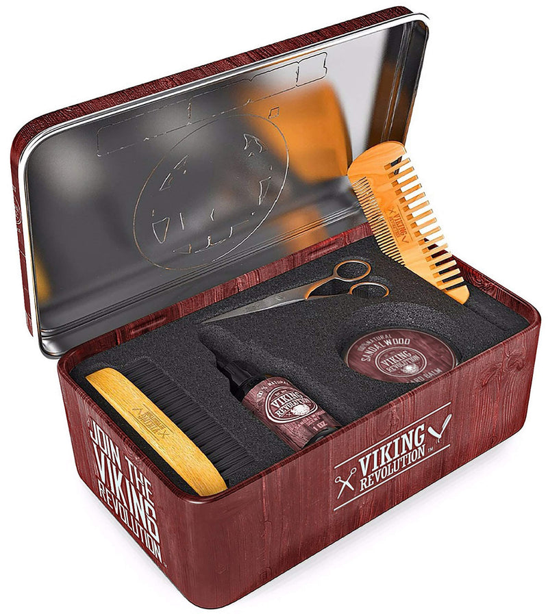 Viking Revolution Beard Grooming Kit for Men - Ultimate Beard Kit - Boar Beard Brush, Wood Beard Comb, Sandalwood Beard Balm, Sandalwood Beard Oil, Beard & Mustache Scissors - NewNest Australia