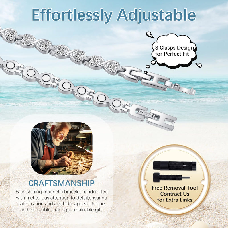 Jeracol Titanium Steel Magnetic Bracelet for Women, Infinite Love Design Women Magnetic Wristband with Ultra Strength 3800 Guass Magnets, Brazaletes Jewelry with Remove Tool & Gift Box（Zircon） Zircon - NewNest Australia