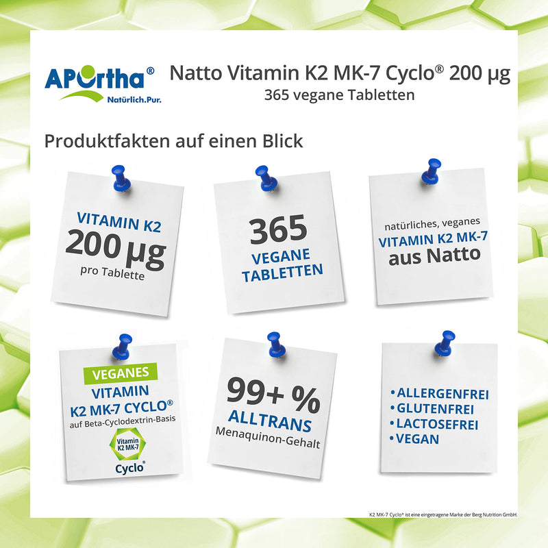 APOrtha Vitamin K2 MK7 200 µg 99+% ALL-Trans, 365 tablets high-dose vegan, high-quality Natto K2 vitamin easy to swallow dietary supplement Vit K2, vitamin K 2 alternative to K2 drops capsules - NewNest Australia