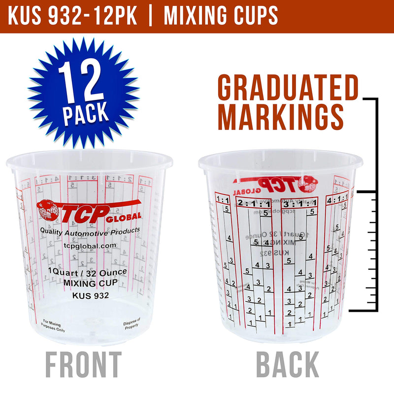 Custom Shop Pack of 12 Each 32 Ounce Paint Mix Cups with calibrated Mixing ratios on Side Epoxy Resinof Cup Cups - Pack of 12 - NewNest Australia