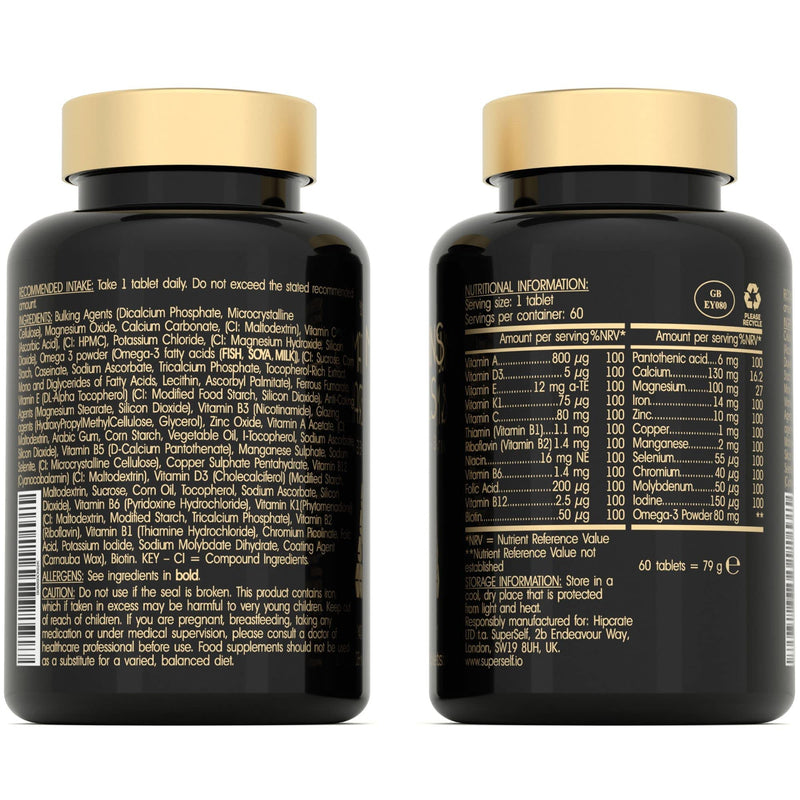 Multivitamins and Minerals with Omega 3 - Multivitamin Tablets for Men & Women - Multi Vitamins for Adults with Iron, Zinc, Vitamin D, C, B Complex - Complete 26 Key Nutrients - 60 Tablets - UK Made - NewNest Australia