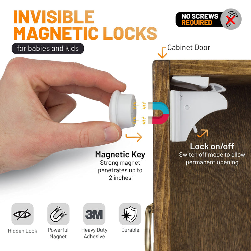 Baby Proofing Magnetic Cabinet Locks – 10 No-Drill Child Locks for Cabinets, Drawers – With 2 Keys, Baby Outlet Covers, Corner Protectors, Extra-Strong Adhesives – Baby Safety Kit by SafetyForYourKids - NewNest Australia