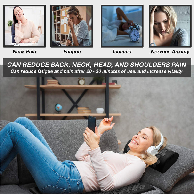 Belmalia Acupressure Set with Neck Cushion for Relaxation + Well-Being | Easy Transport Acupuncture Mat and Pillow Set | Massage Mat with Carrying Handles | Black - NewNest Australia
