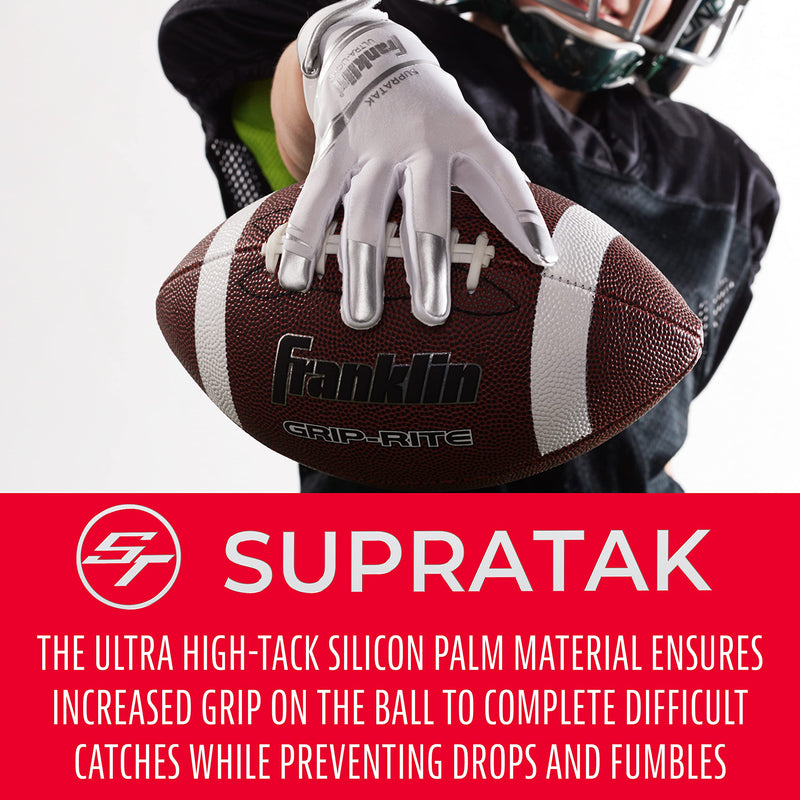 Franklin Sports Supratak Football Receiver Gloves - White/Chrome - Adult Large - NewNest Australia