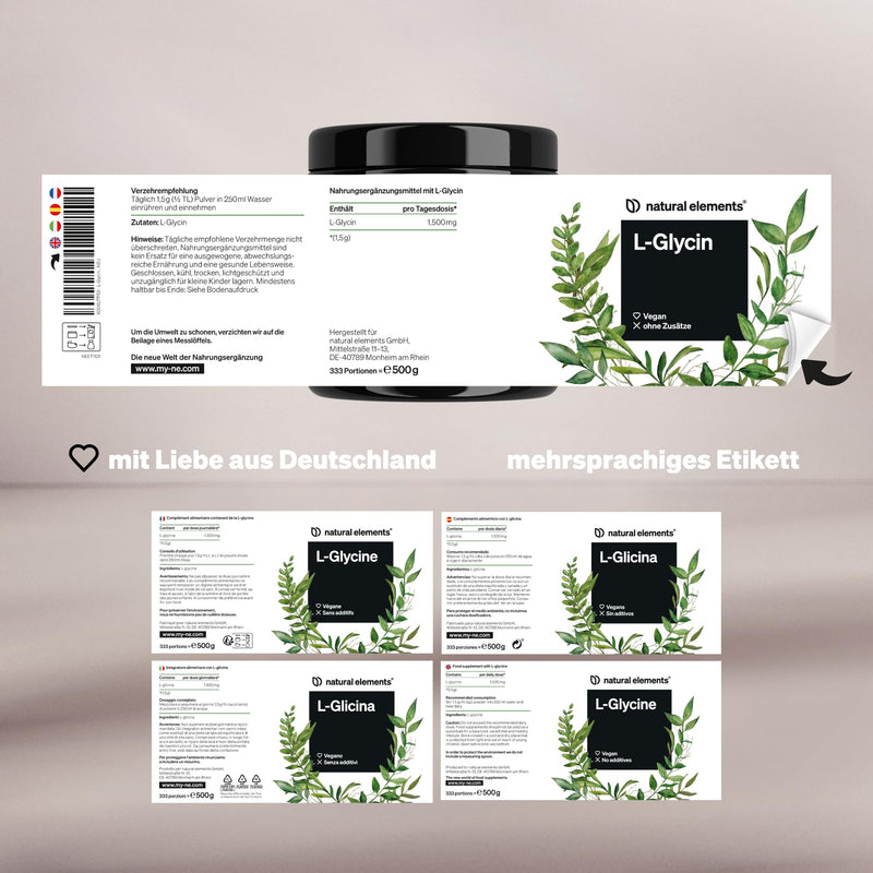 L-Glycine powder - 500g (11 months range) - neutral in taste - vegan, optimally dosed, without additives - produced in Germany & laboratory tested - NewNest Australia