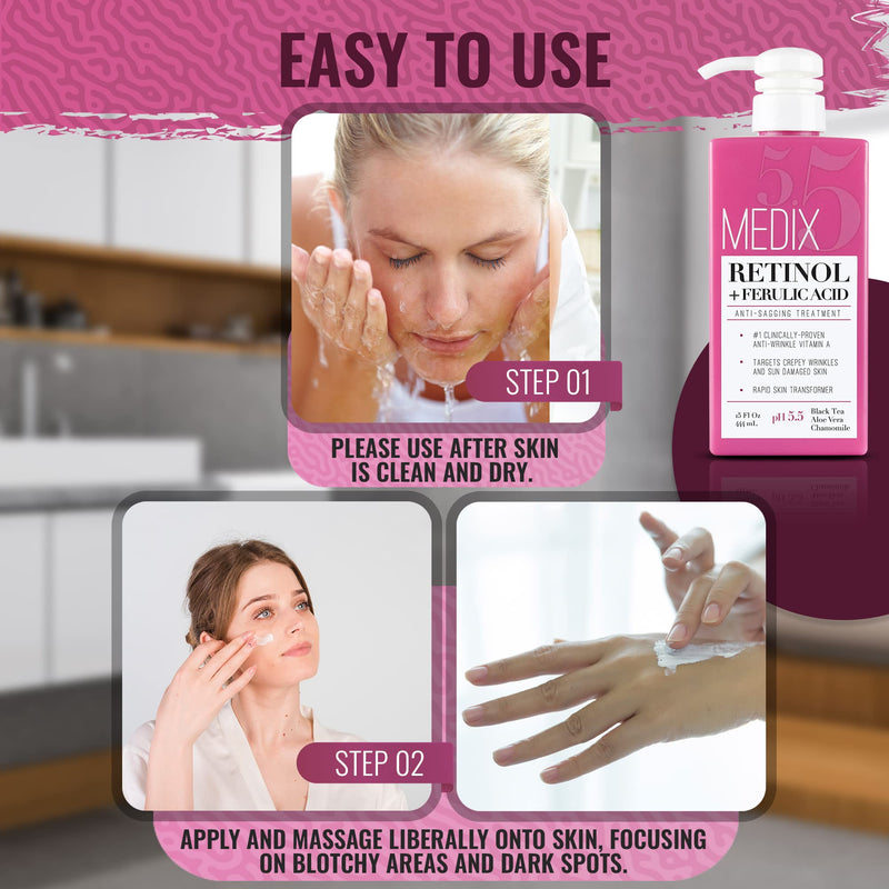 Medix 5.5 Retinol Cream with Ferulic Acid Anti-Sagging Treatment. Targets Crepey Wrinkles and Sun Damaged Skin. Anti-Aging Cream Infused With Black Tea, Aloe Vera, And Chamomile (15oz) - NewNest Australia
