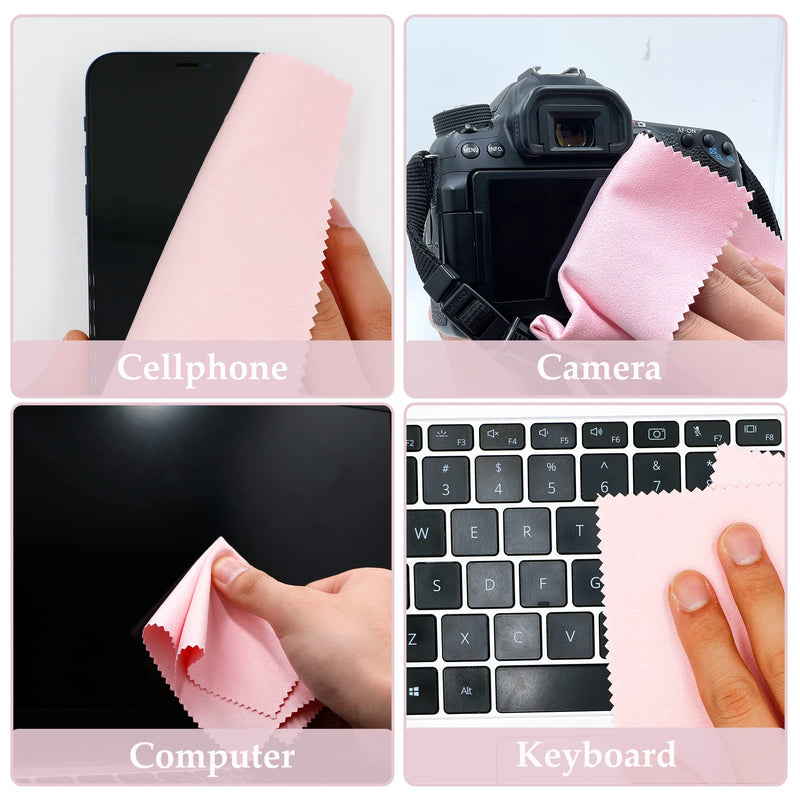 Glasses cleaning cloth microfiber glasses cleaning cloths screen cleaner cloths for glasses, screens, tablets, glasses, pack of 6 (15 x 18 cm), (pink) pink - NewNest Australia
