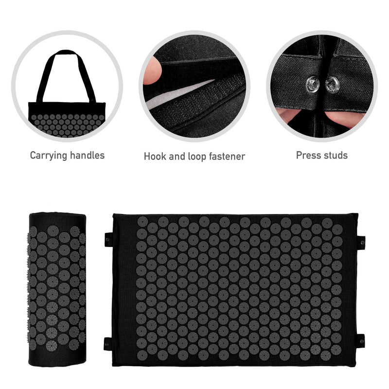Belmalia Acupressure Set with Neck Cushion for Relaxation + Well-Being | Easy Transport Acupuncture Mat and Pillow Set | Massage Mat with Carrying Handles | Black - NewNest Australia