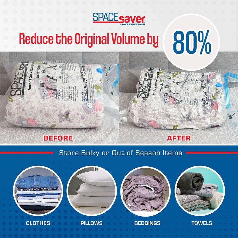 Spacesaver Premium Vacuum Storage Bags. 80% More Storage! Hand-Pump for Travel! Double-Zip Seal and Triple Seal Turbo-Valve for Max Space Saving! (Medium 6 Pack, 70x50cm, Fits 8-10 Sweaters) Medium 6 Pack - NewNest Australia