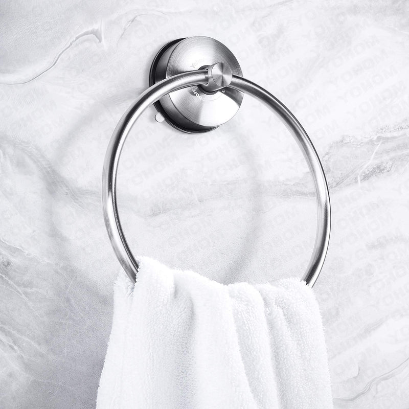 NewNest Australia - YOHOM Stainless Steel Vacuum Suction Cup Towel Ring Holder Hanger for Bathroom Shower Hand Dish Towel Washcloth Holder Kitchen Storage No Drill Brushed Finish 