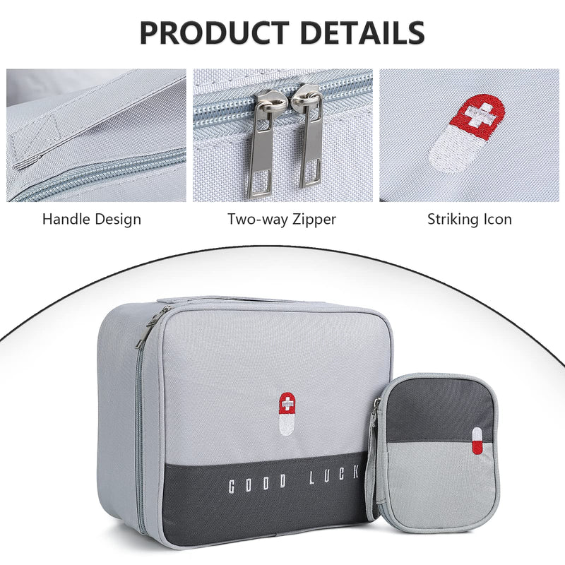Romon Pack Of 2 Medicine Bag, Travel Pharmacy Bag, Waterproof, Large & Small Medicine Bag, Travel, Portable Medicine Storage Bag For Home, Office, Travel, Gray - NewNest Australia