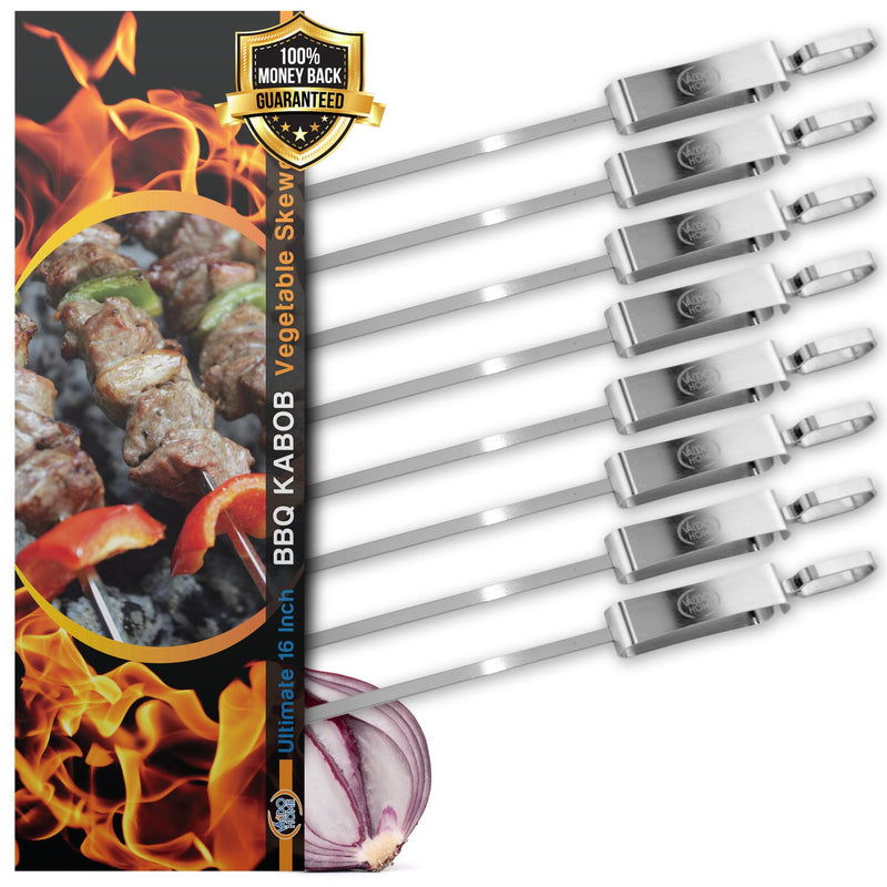 NewNest Australia - ValdoHome BBQ Stainless Steel Kabob Skewers for Barbecue Stick Grilling, 16 Inch Long with Metal Sliding Handle (8) 8 