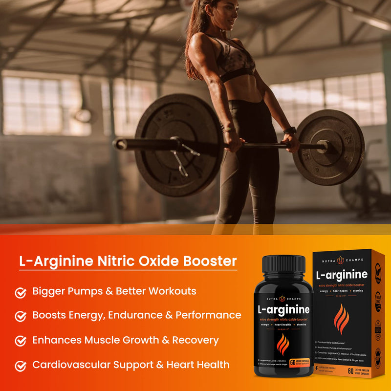 Premium L Arginine Nitric Oxide Supplement | Extra Strength for Energy, Muscle Growth, Heart Health, Vascularity & Stamina | Powerful NO Booster Capsules with L-Arginine & L-Citrulline Powder - NewNest Australia