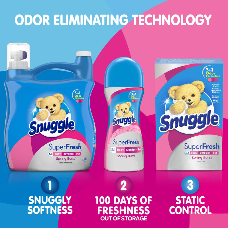 Snuggle Plus SuperFresh Fabric Softener Dryer Sheets with Static Control and Odor Eliminating Technology, Burst, White, 200 Count, Spring - NewNest Australia