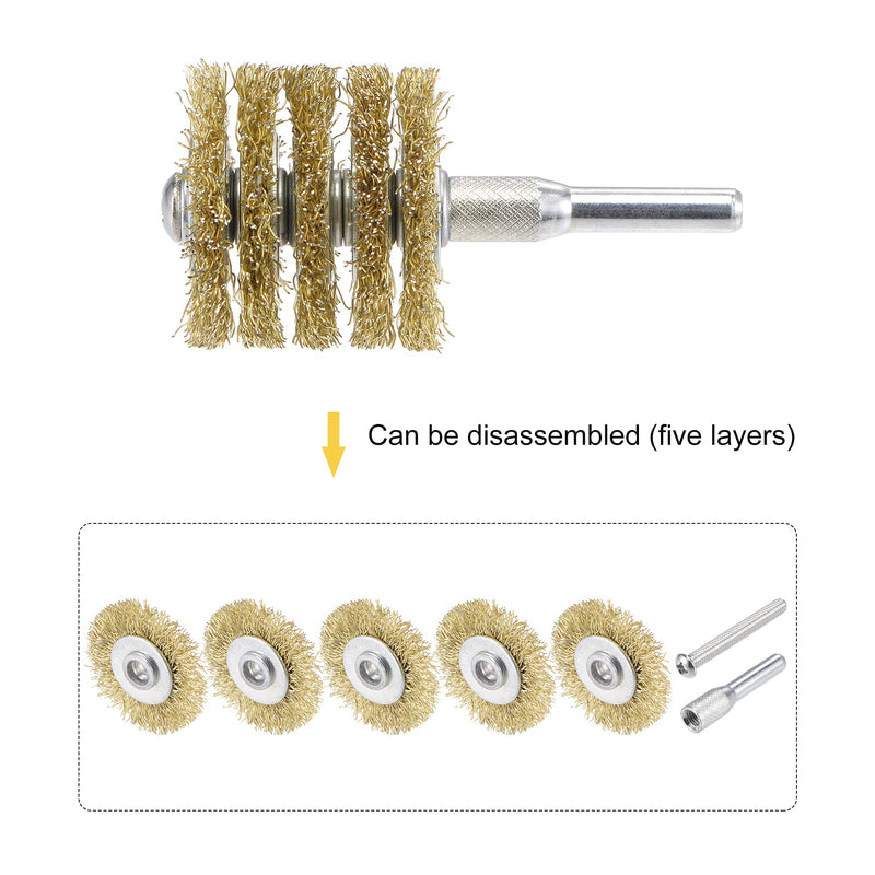 uxcell Wire Wheel Brush, 1.57" x 1.34" Stainless Steel Brass Plated Coarse Crimped Wire 0.012" with 1/4" (6mm) Round Shank for Cleaning Rust Stripping Abrasive 2pcs - NewNest Australia