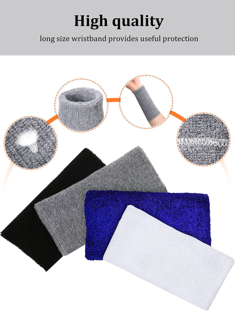 Sumin 8 Pieces 6 Inch Wrist Sweatband Sports Wristbands Tennis Elastic Athletic Wrist Bands for Men and Women Wide Protection Band Long Size for Basketball Running (Black, White, Dark Grey, Blue) - NewNest Australia