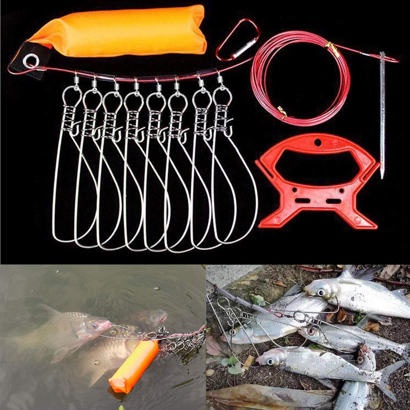 LAIBOREC Fish Stringer, Fishing Stringer Clip Live Fish Lock, with High Strength Snaps/Buckles, Big Fish Wire Rope Cable Fishing Holder Kit with Float and Plastic Handle 10 buckles - NewNest Australia