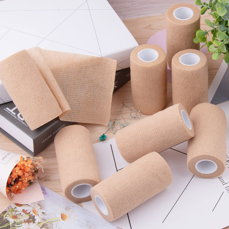 BQTQ 8 Rolls Cohesive Bandage 4 Inch Self Adherent Sport Wrap Tape Stretch Bandage Wrap Athletic Tape for Human and Animals Ankle Sprains Swelling, Beige - NewNest Australia