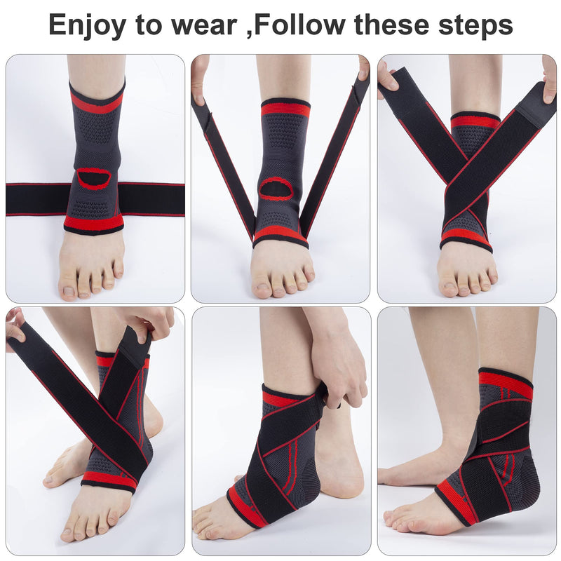 Ankle Brace Set of 2 Compression Support Adjustable Sleeve for Injury Recovery, Joint Pain and More, Arch Brace Support & Foot Stabilizer, Ankle Wrap Protect Against Ankle Sprains or Swelling L Red - NewNest Australia