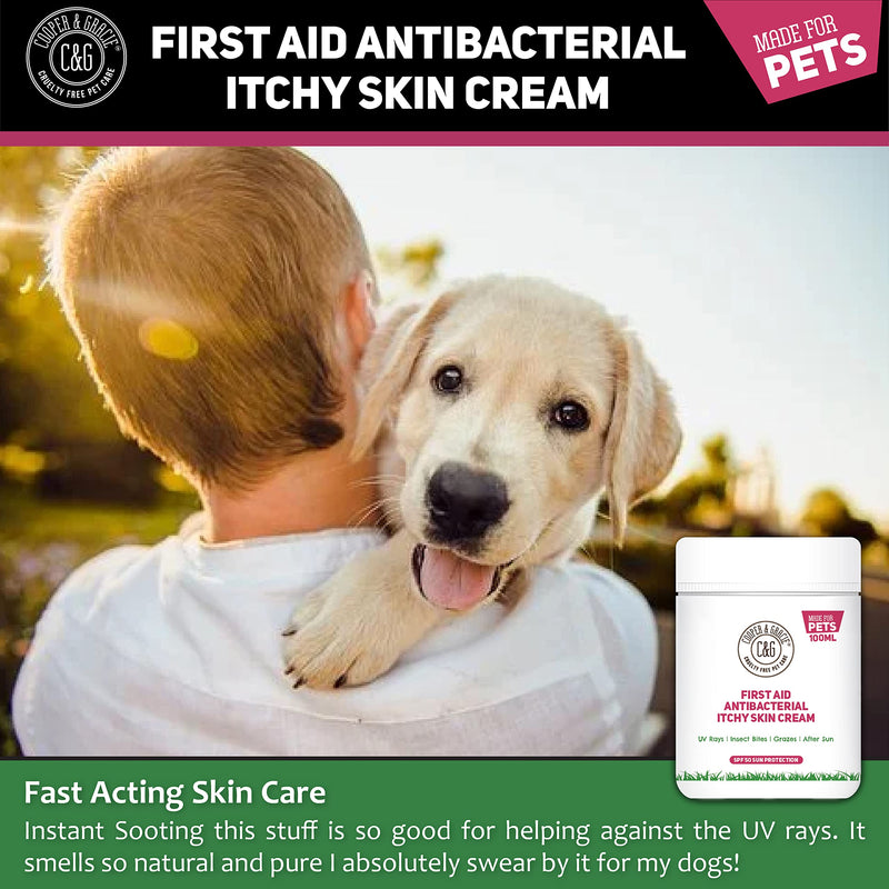 C&G PETS | FIRST AID ANTIBACTERIAL ITCHY SKIN CREAM WITH SPF 50 | 100% NATURAL ESSENTIAL OIL | MAINTAINS CRACKED ITCHY SKIN |LICK SAFE NON TOXIC NON IRRITANT |HIGHLY ABSORBENT SUN CREAM FOR DOGS 100ML - NewNest Australia