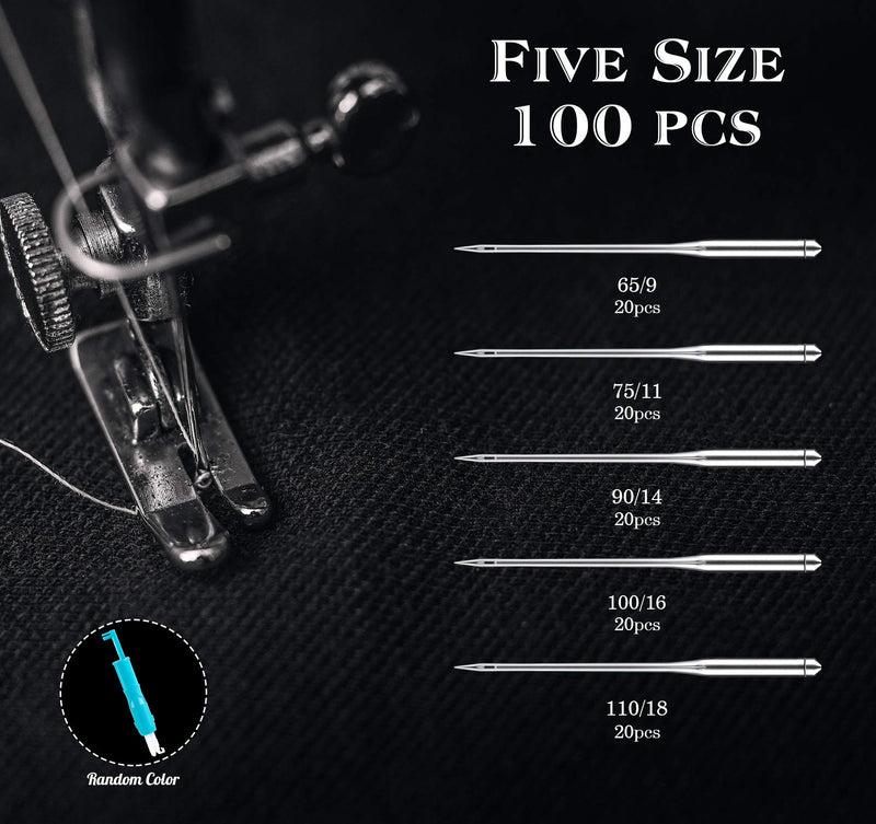 100 PCS Sewing Machine Needles Universal Regular Point Needles for Singer Brother, Assorted Sizes HAX1 65/9, 75/11, 90/14, 100/16, 110/18 - NewNest Australia