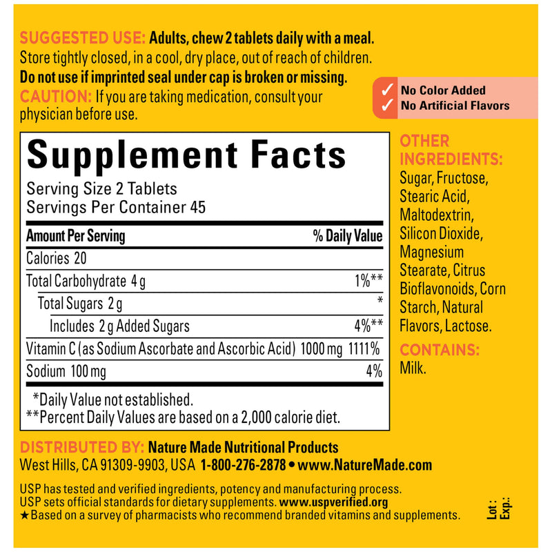 Nature Made Extra Strength Vitamin C Chewable 1000mg, for Immune Support, Antioxidant Support, Supports Iron Absorption and Collagen Synthesis for Skin Health, 90 Count - NewNest Australia