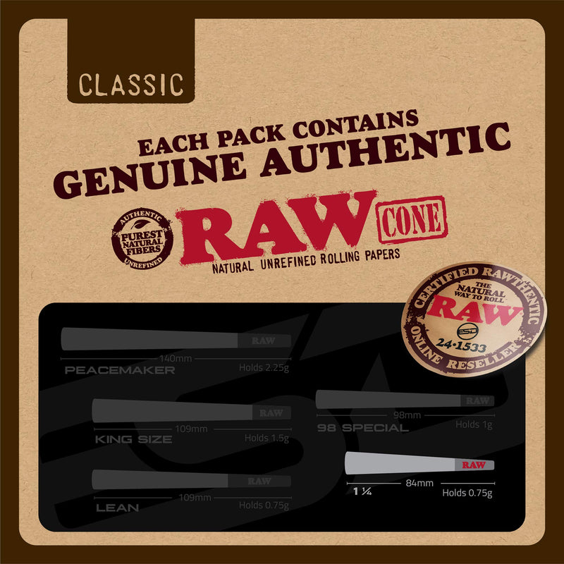 RAW Cones Classic 1-1/4 Size | 50 Pack | Natural Pre Rolled Rolling Paper with Tips & Packing Sticks Included 50 Count (Pack of 1) - NewNest Australia