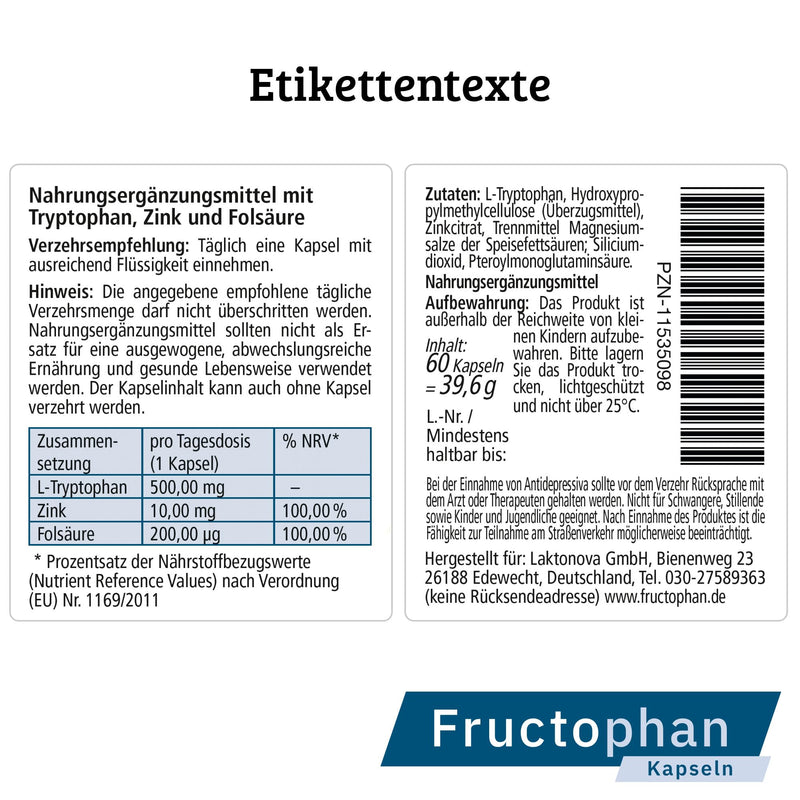 Fructophan 60 capsules, top seller with zinc, folic acid and tryptophan. Naturally fructose-free. Just one capsule once a day. - NewNest Australia