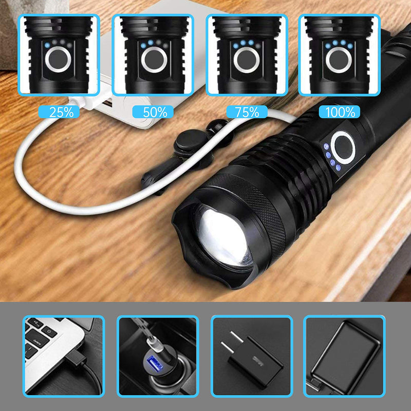 Rechargeable LED Flashlights High Lumens, 10000 Lumens Super Bright Powerful Tactical Flashlights with 26650 Batteries Included, Zoomable, 5 Modes, Waterproof Flashlight for Emergencies - NewNest Australia