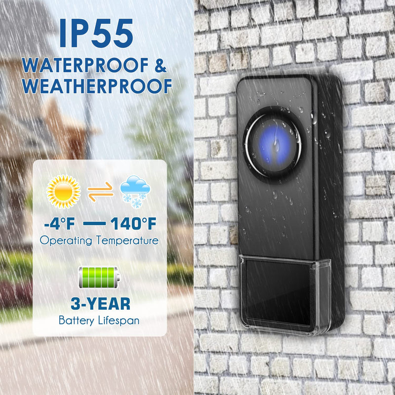Wireless Doorbell, PHYSEN Waterproof Door bell Chimes for Home Operating at over 1300-ft Range 58 Adjustable Melodies 5 Volume Levels Door Alarm kit with LED Strobe (1 Button +1 Receiver) 1 Button + 1 Receiver - NewNest Australia